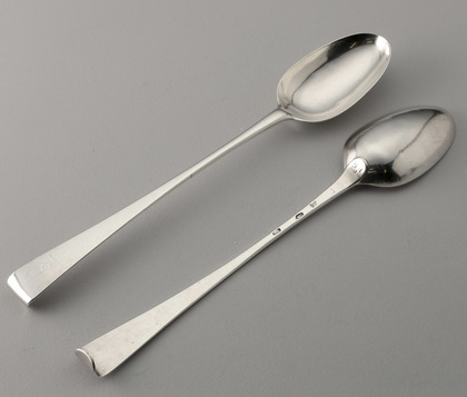 Pair of George III Irish Silver Hook-End Basting Spoons